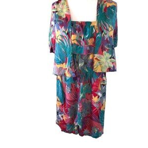 Vintage Romper Jacket Set Womens Medium Short Sleeve Retro Ruffle Blue Floral